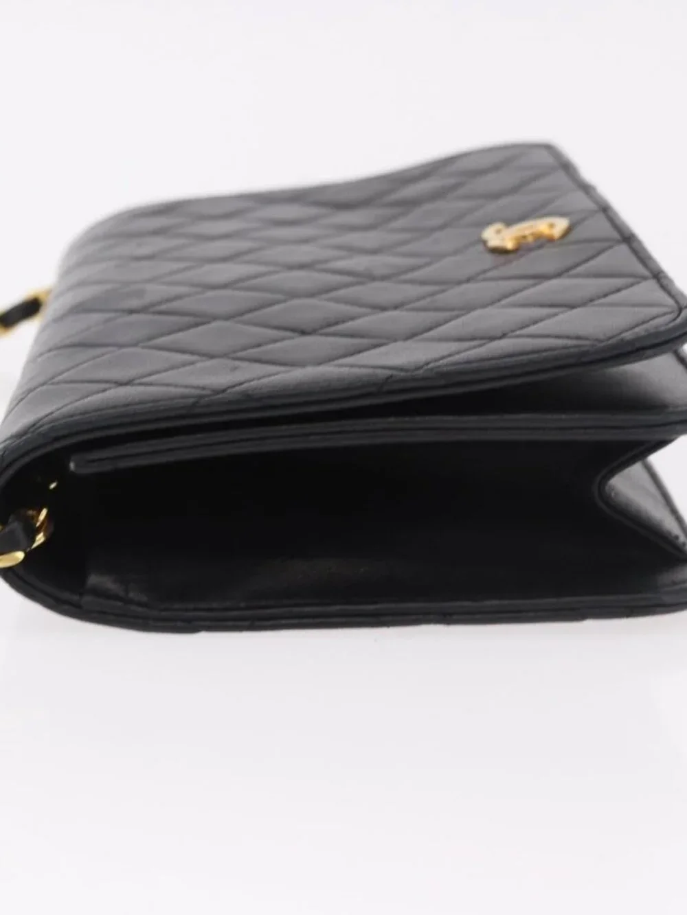 CHANEL Matelasse Chain Shoulder Bag Lamb Skin Black Gold CC Auth 184564